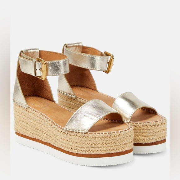 SEE BY CHLOE Lamb Glyn Platform Espadrille Size 10 Light Gold *NEW - Picture 2 of 12